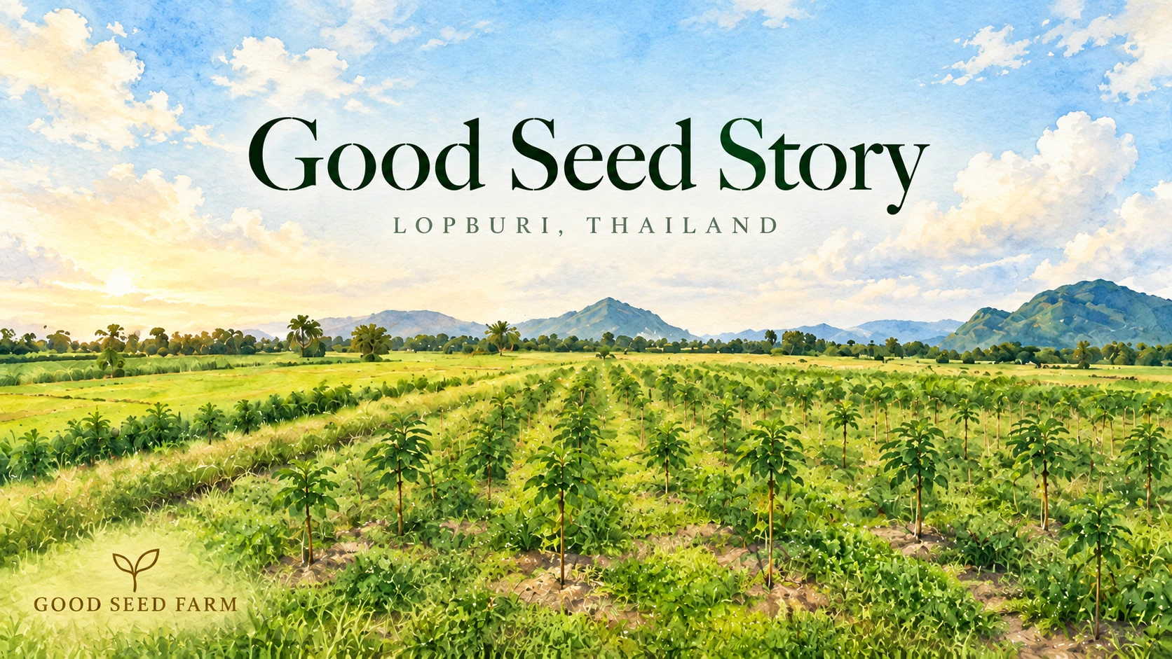Good Seed Story — a watercolor of the tree farm in Lopburi, Thailand